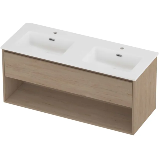 Proline Tribute Badmeubelset Porselein Elegant 2 Gaten 120x46x54 cm Mat White Ideal Oak Eiken