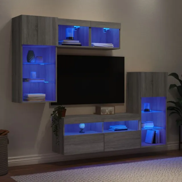 vidaXL 5-delige Tv-wandmeubelset met LED grijs sonoma eikenkleurig, foto 2