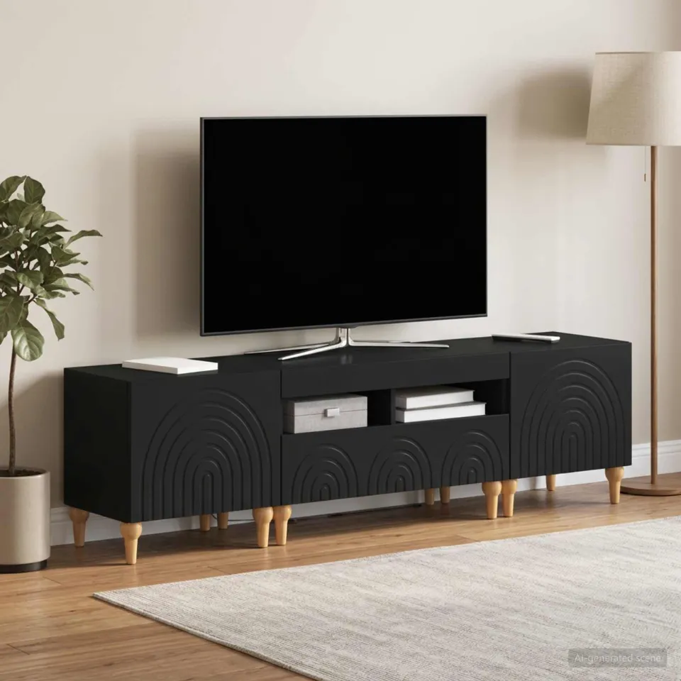 vidaXL 3-delige LED TV-kast Zwart Bewerkt hout, foto 3