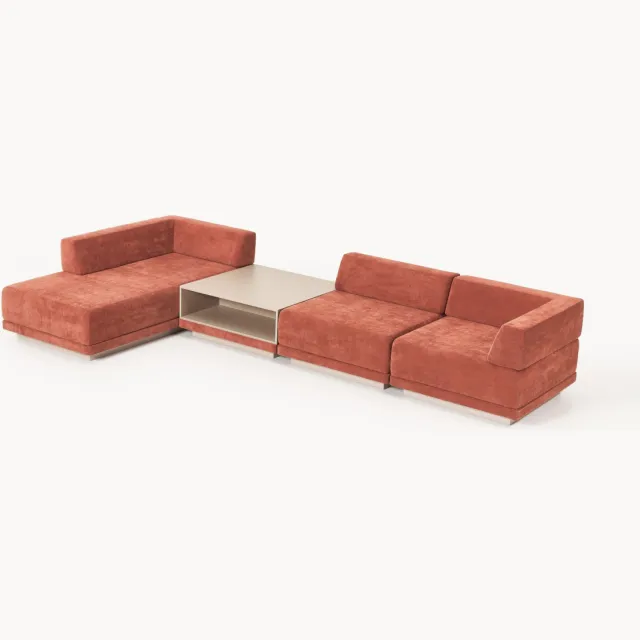 Westwing Collection Modulaire hoekbank Colin (4-zits) met salontafel Beige, Wijnrood