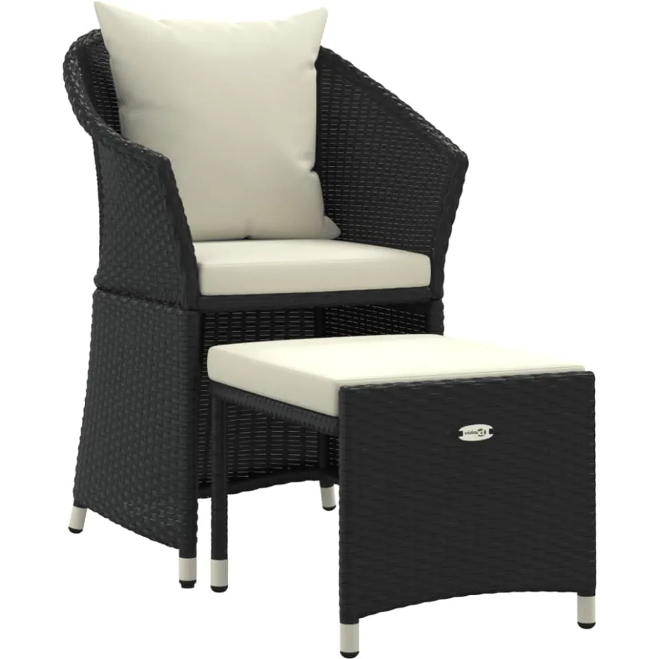 vidaXL 2-delige Loungeset met kussens poly rattan zwart, foto 3