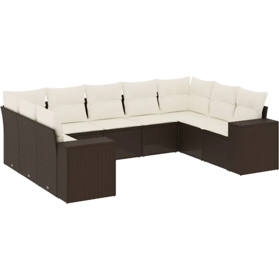vidaXL 9-delige Loungeset met kussens poly rattan bruin, foto 3