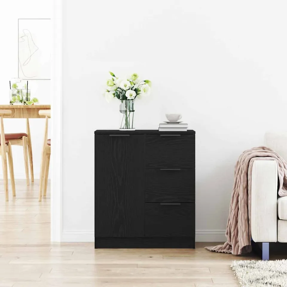 vidaXL Dressoir Zwart Eiken 60 x 30 x 70 cm Bewerkt hout, foto 4