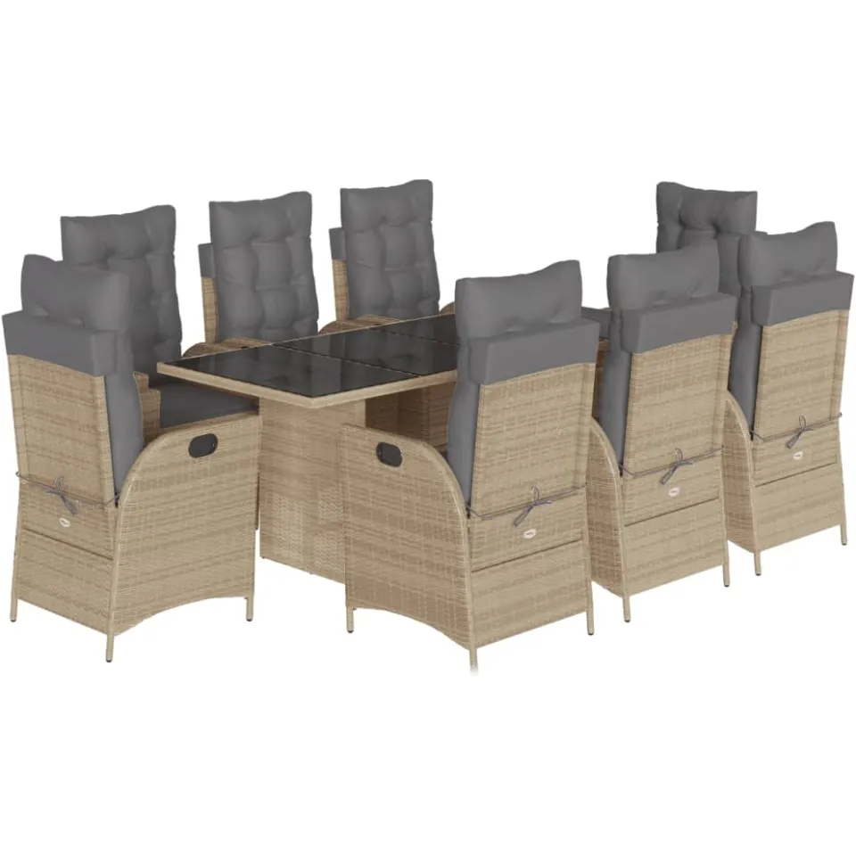 vidaXL 9-delige Tuinset met kussens poly rattan gemengd beige, foto 3