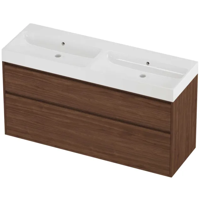 Proline Podium Badmeubelset Polystone Loft 140x46x75 cm Glans Wit Indian Walnut Houtlook