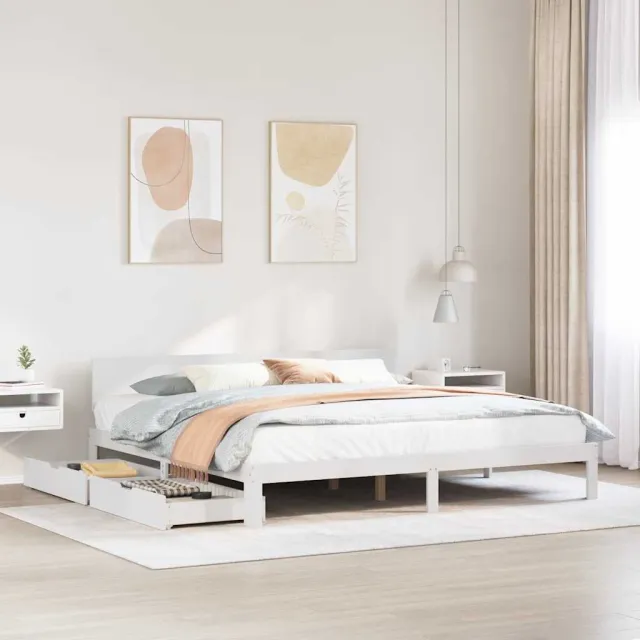 vidaXL Bedframe met lades massief grenenhout wit 200x200 cm