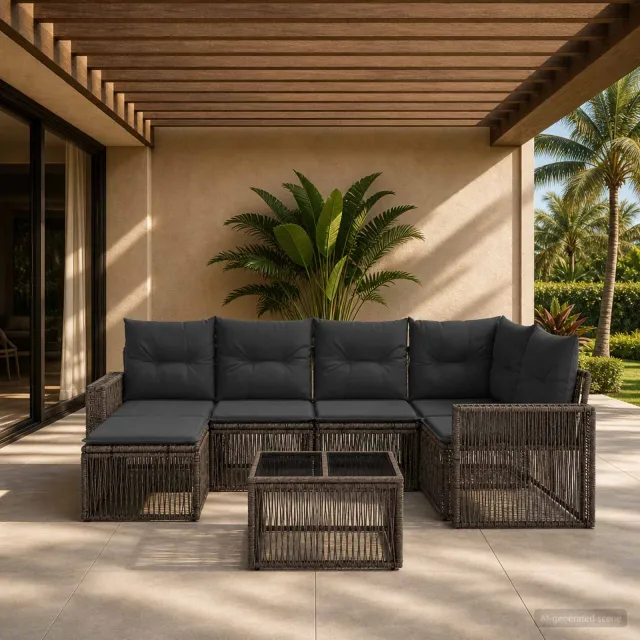 vidaXL Tuinbankenset 7 st 8-zits Grijs en Donkergrijs poly rattan, foto 2