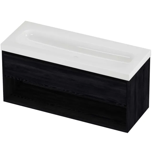 Proline Haga Badmeubelset Polystone Mezza Enkel Schap 120x46x58 cm Glans Wit Black Oak Eiken