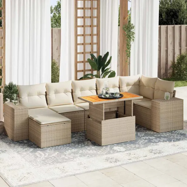 vidaXL 8-delige Loungeset met kussens poly rattan beige, foto 2