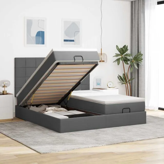 vidaXL Ottoman bed met matrassen en LED's 160x200cm stof donkergrijs grijs