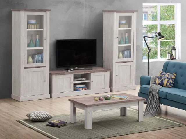 BELFURN TV-wand Elyna-2 van 305 cm landelijke stijl bruin