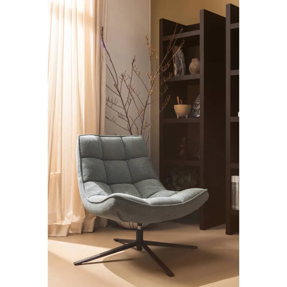 WOOOD Maudi Draaifauteuil - Polyester - Blue Stone - 84x74x86, foto 2