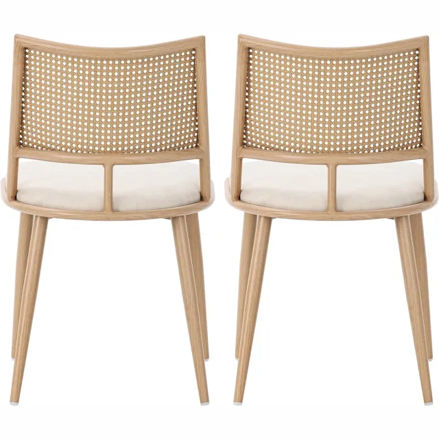 Merax PU eetkamerstoelen - set van 2 - rotan rugleuning - woonkamer - slaapkamerstoel - beige