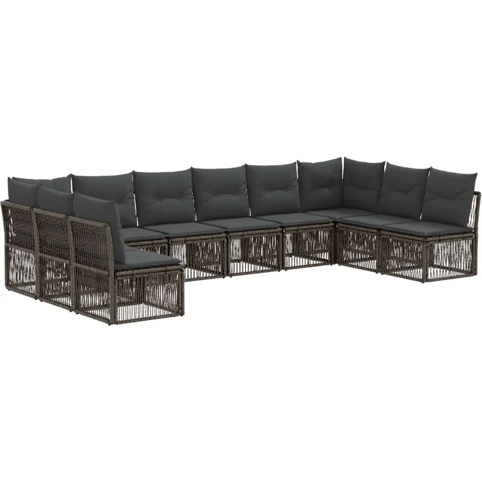 vidaXL Tuinbankenset 10 st 10-zits Grijs poly rattan, foto 3