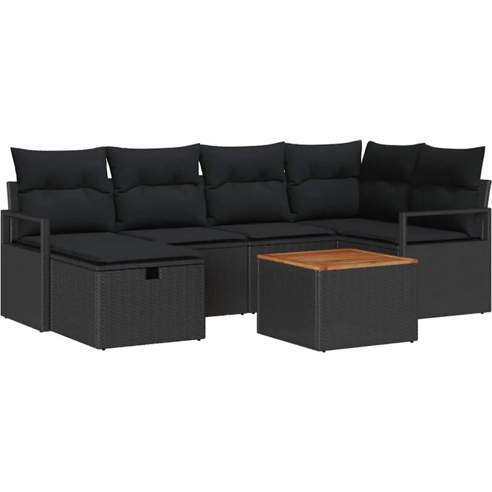 vidaXL Tuinbankenset 7 st Zwart poly rattan