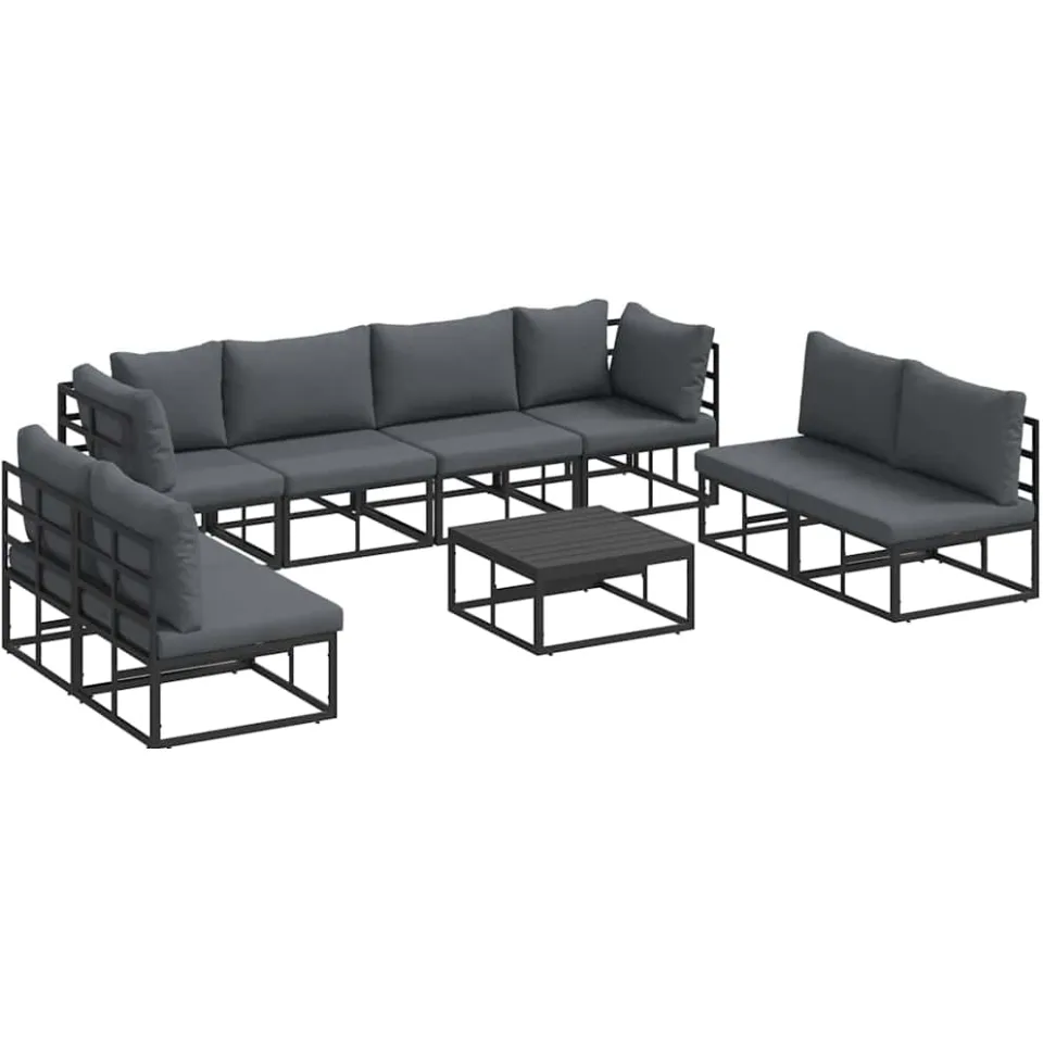 vidaXL Tuinbankenset 9 st Zwart Aluminium