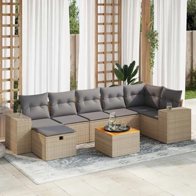vidaXL 8-delige Loungeset met kussens poly rattan beige, foto 2
