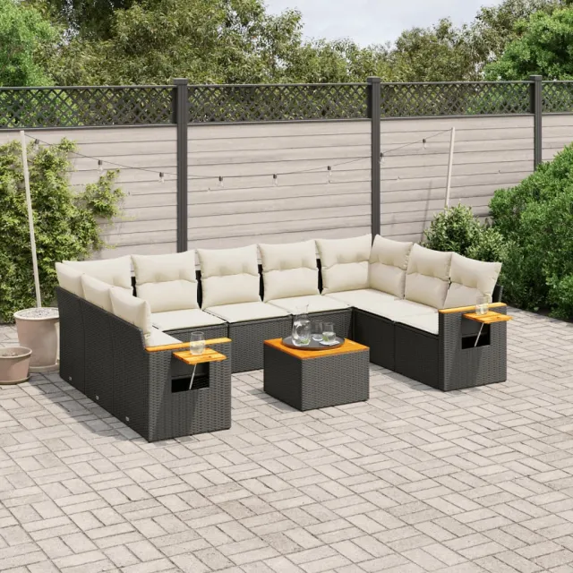 vidaXL 10-delige Loungeset met kussens poly rattan zwart, foto 2