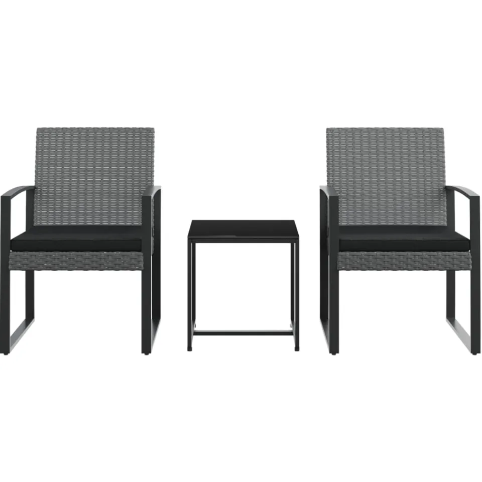 vidaXL 3-delige Tuinset met kussens polypropeen rattan donkergrijs