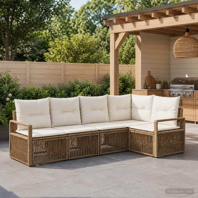 vidaXL Tuinbankenset 5 st 5-zits Beige poly rattan, foto 2