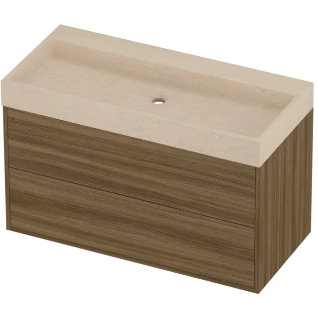 Proline Evoli Badmeubelset Hardsteen Loft 2 Laden 100x46x62 cm Sand Stone Caramel Walnut Houtlook