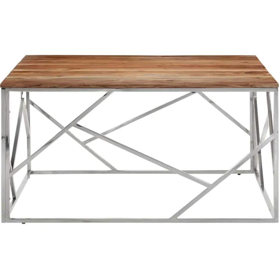 vidaXL Salontafel roestvrij staal en massief acaciahout zilverkleurig, foto 2