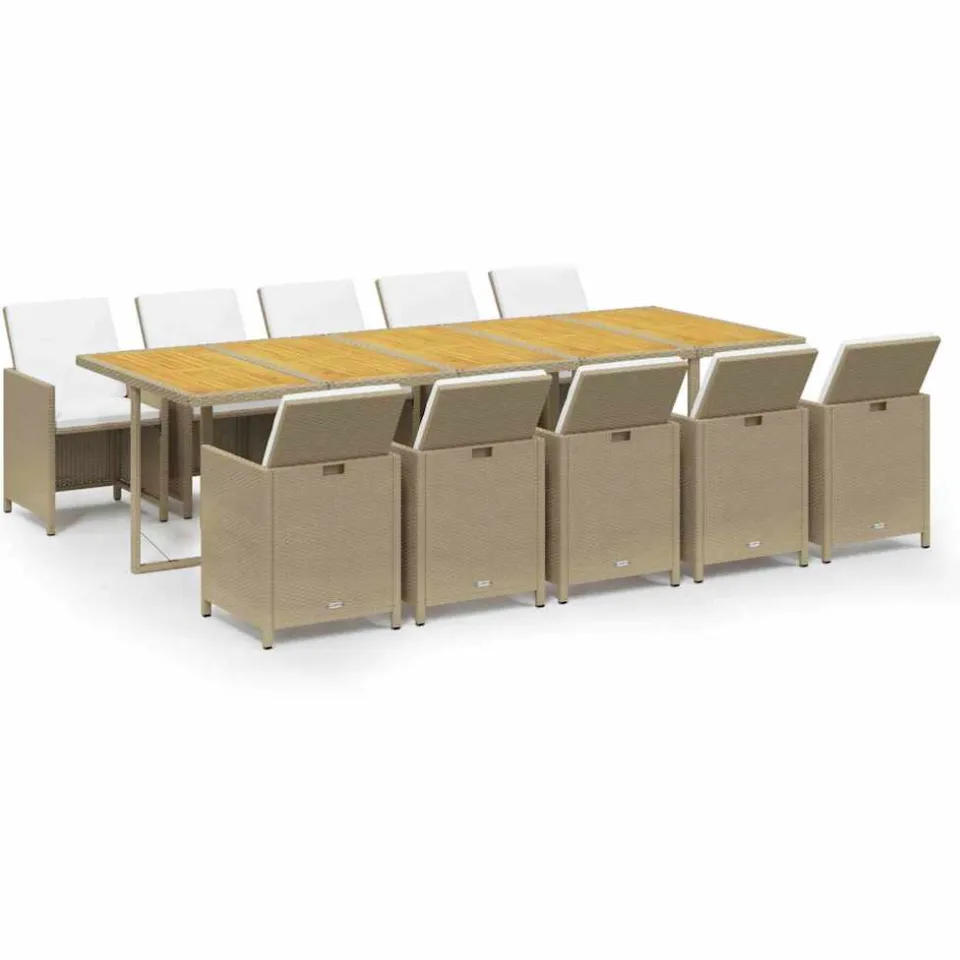 vidaXL 11-delige Tuinset met kussens poly rattan beige