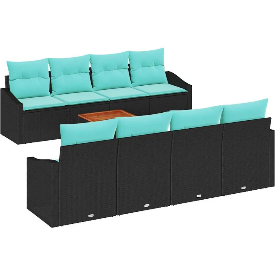vidaXL Tuinbankenset 9 st Zwart poly rattan, foto 3