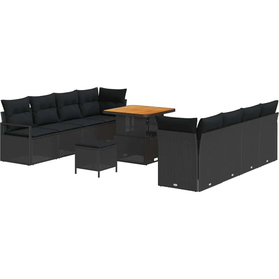 vidaXL Tuinbankenset 11 st Zwart poly rattan
