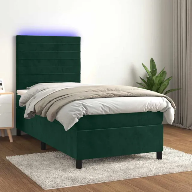 vidaXL Boxspring met matras en LED fluweel donkergroen 80x200 cm groen