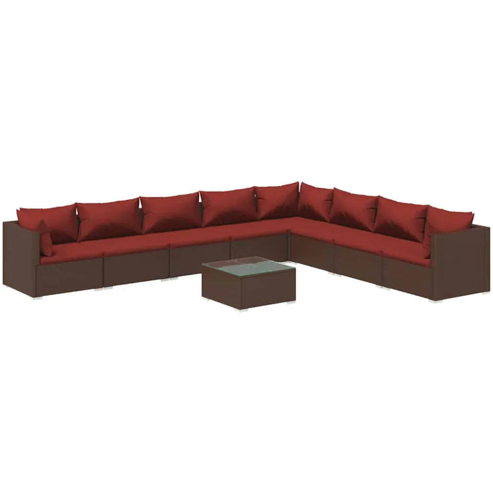 vidaXL 9-delige Loungeset met kussens poly rattan bruin, foto 3