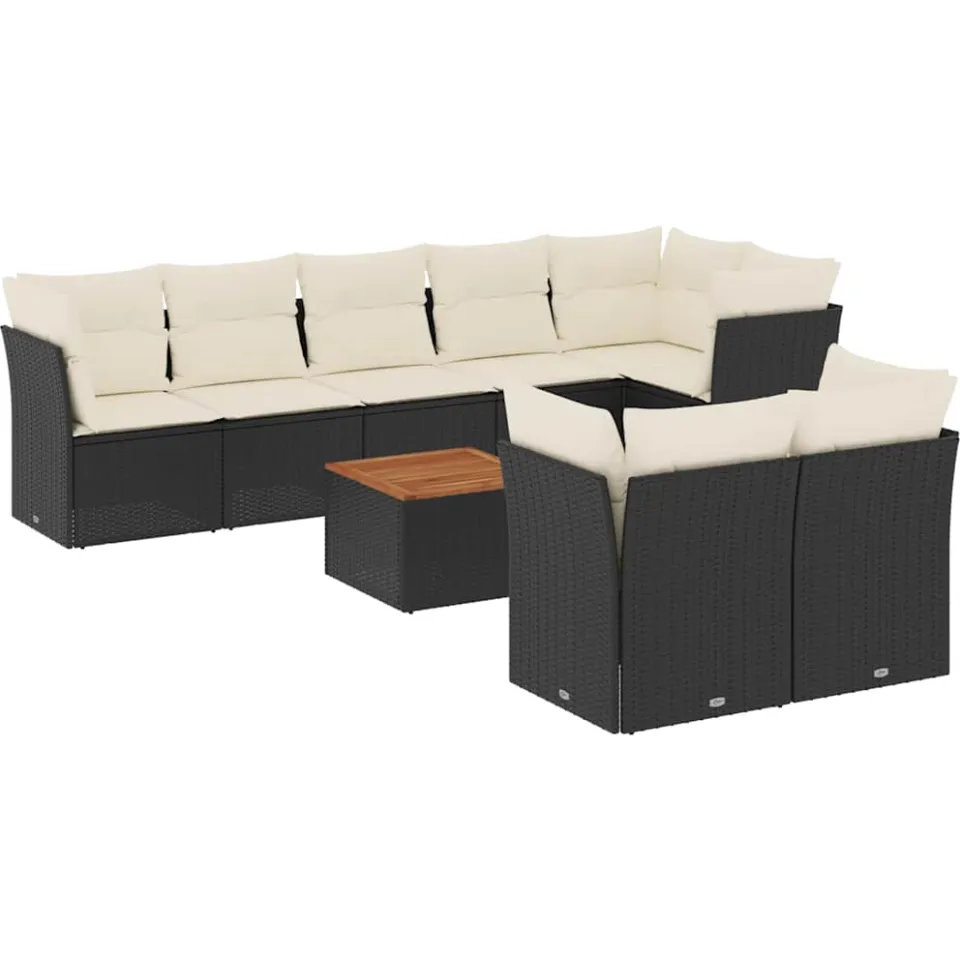 vidaXL 9-delige Loungeset met kussens poly rattan zwart, foto 3