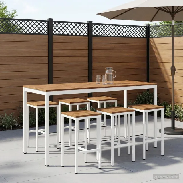 vidaXL Tuinbar Tafel NAARDEN Natuurlijk en Wit 196 x 80,5 x 105 cm, foto 2