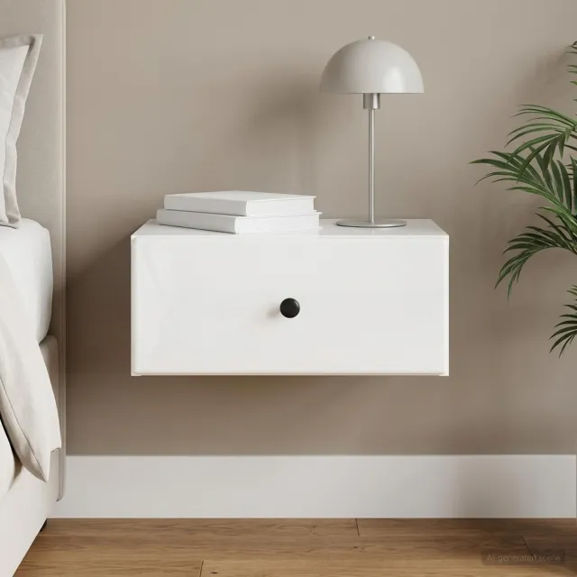 vidaXL Wandbeugel Bedkast Hoogglans Wit 49 x 34,5 x 20 cm Bewerkt hout, foto 2