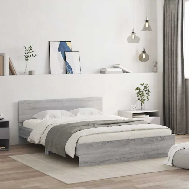 vidaXL Bedframe met hoofdeinde grijs sonoma eikenkleurig 140x190 cm