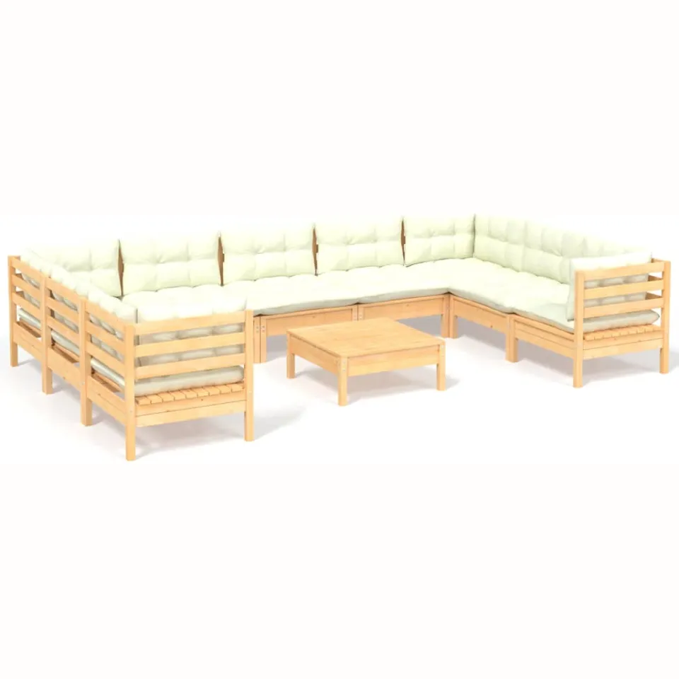 vidaXL 10-delige Loungeset met crèmekleurige kussens grenenhout