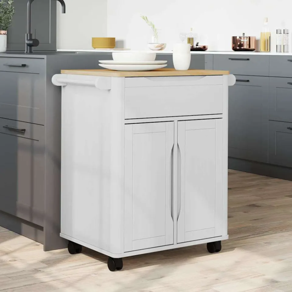 vidaXL Keuken Trolley FLORO Wit 72,5 x 45 x 80 cm Massief Vurenhout, foto 4
