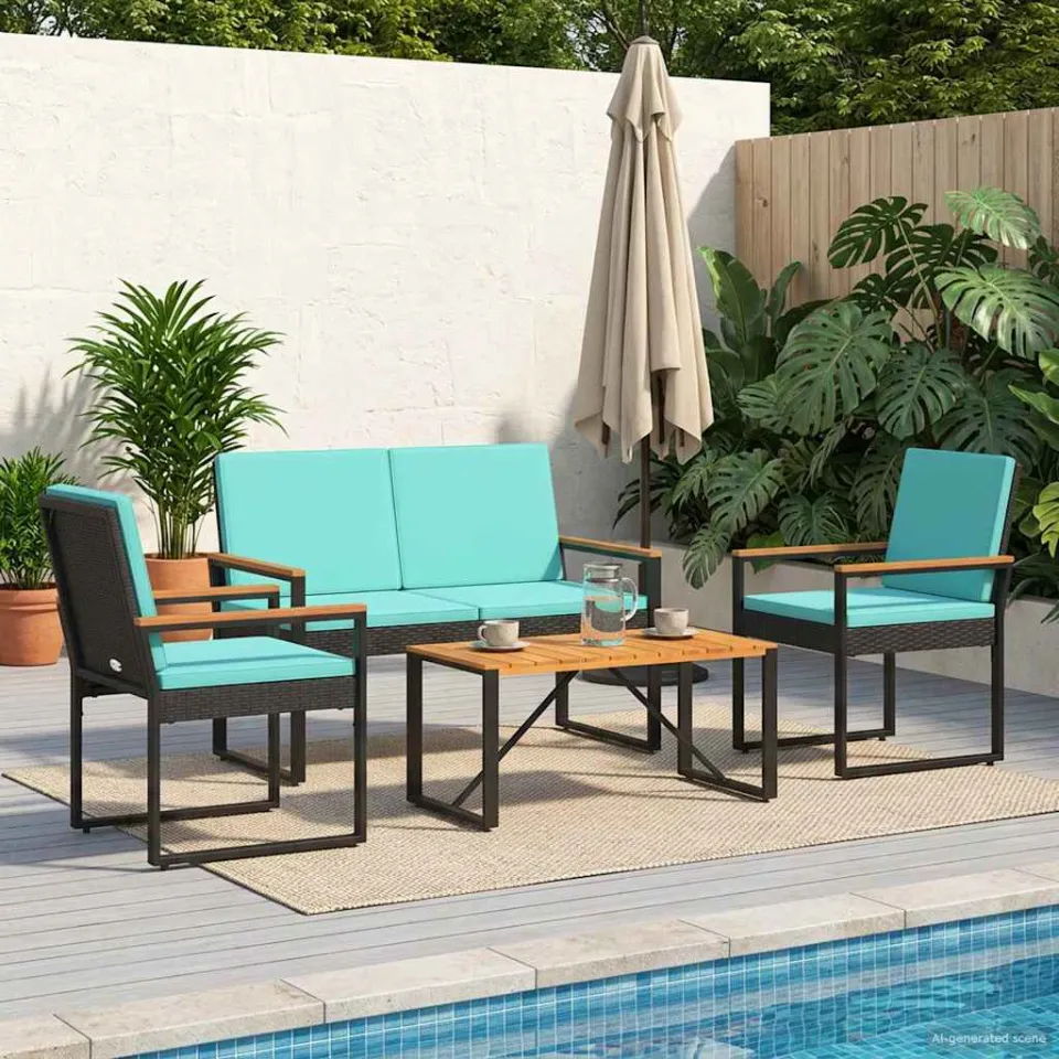vidaXL Buitenmeubelset 4 st Zwart en Turquoise poly rattan, foto 3
