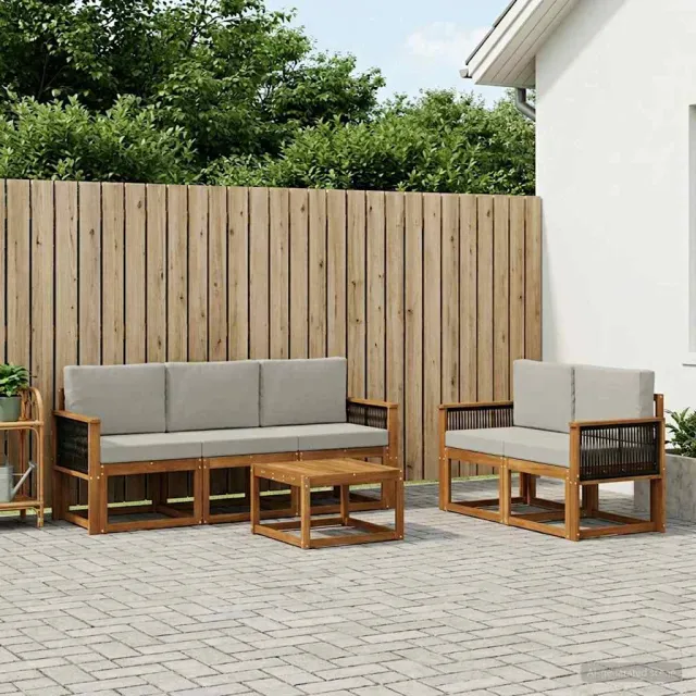 vidaXL Buiten bankenset 6 st 5-zits Naturel en lichtgrijs