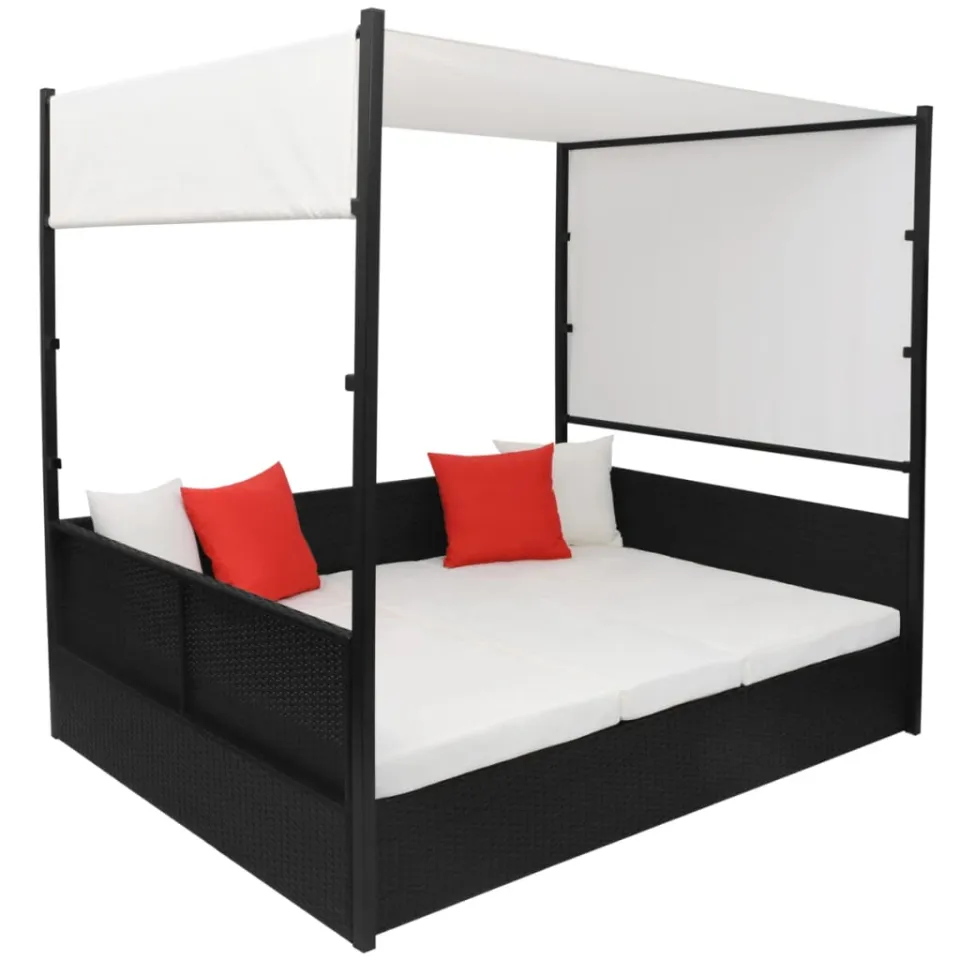 vidaXL Tuinbed met luifel 190x130 cm poly rattan zwart, foto 3