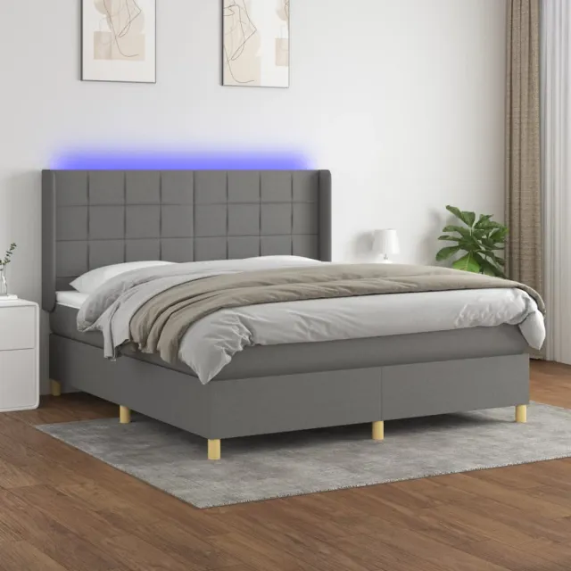 vidaXL Boxspring met matras en LED stof donkergrijs 160x200 cm grijs