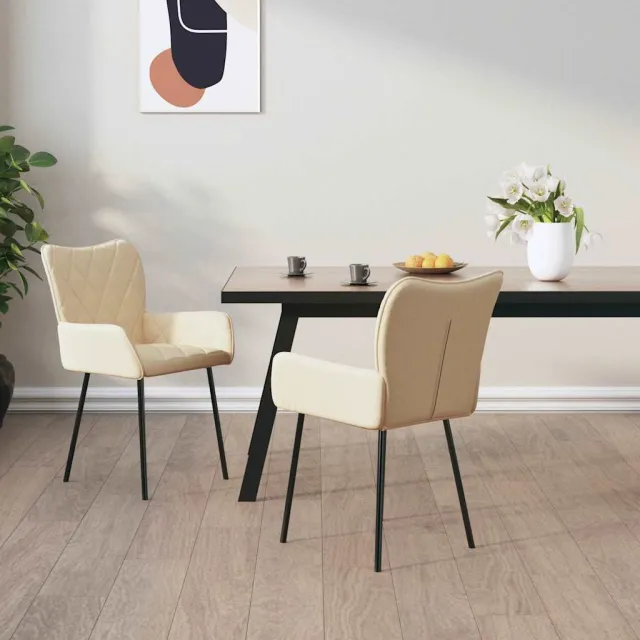 vidaXL Eetkamerstoelen 2 st stof crèmekleurig, foto 2
