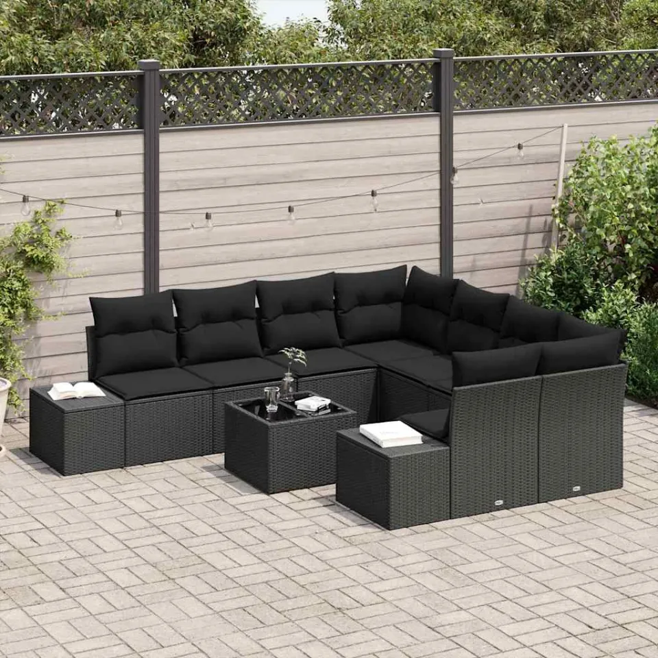vidaXL Tuin Sofa Set 9 st Zwart poly rattan, foto 3