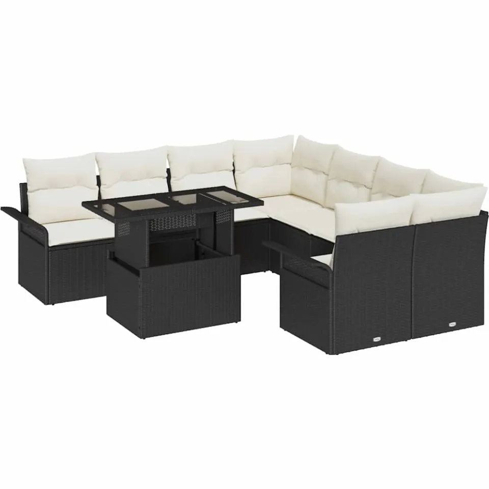 vidaXL Tuin Sofa Set 9 st Zwart poly rattan