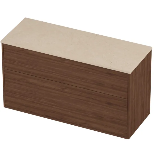 Proline Deck Badmeubelset Hardsteen Voor Grepen 2 Laden 120x46x67 cm Sand Stone Indian Walnut Houtlook