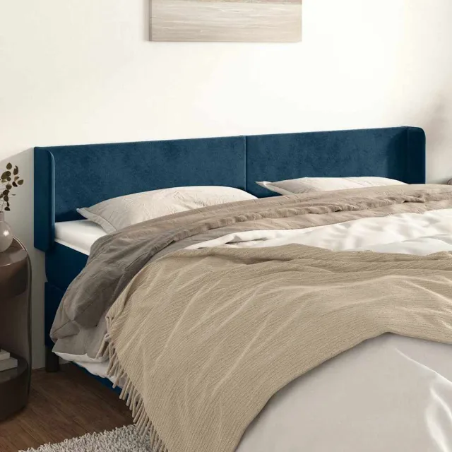 vidaXL Hoofdbord met randen 183x16x78/88 cm fluweel donkerblauw blauw