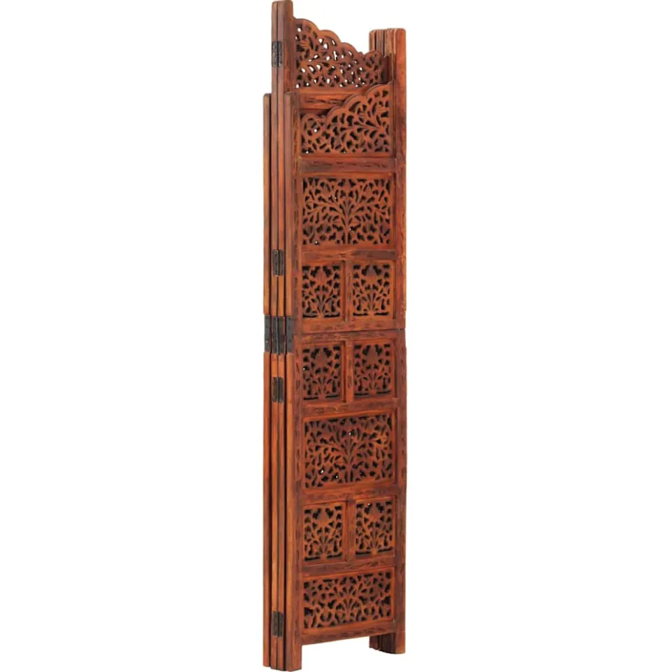 vidaXL Kamerscherm 4 panelen handgesneden 160x165 cm mangohout bruin, foto 2