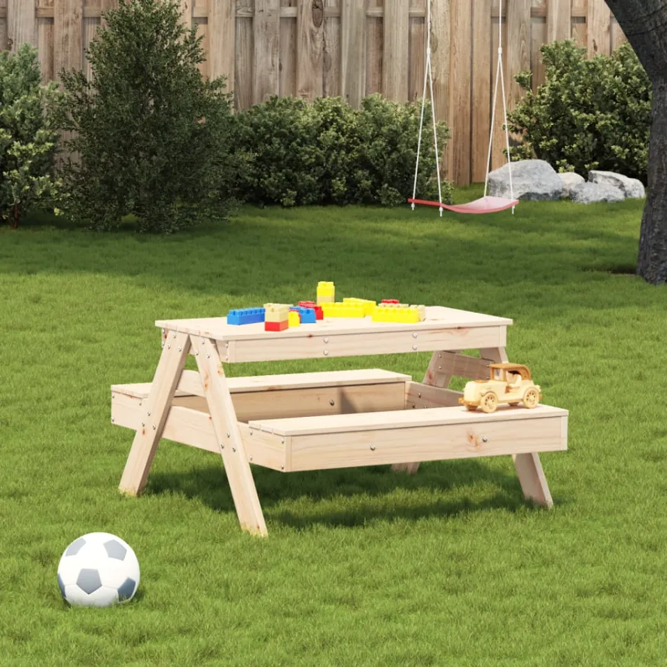 vidaXL Picknicktafel voor kinderen 88x97x52 cm massief grenenhout bruin, foto 3