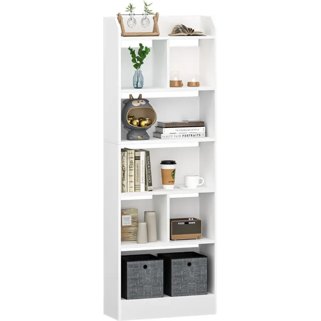 HILINSIE Boekenkast en Boekenplank met 8 Verdeelde Secties, 170 cm,Wit