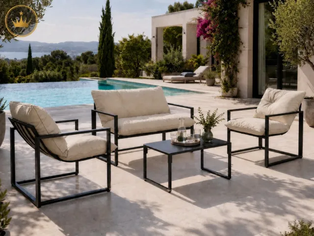 Outsunny Tuinloungeset 4-delig - 2-zitsbank - 2 fauteuils - Staal - Zwart/Beige